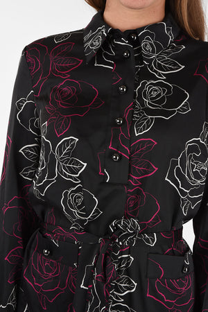 ARMANI JEANS Roses-Print Shirtdress with Belt