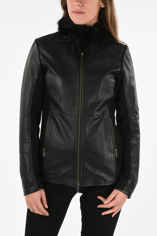 ARMANI JEANS Leather Jacket with Wool Insert