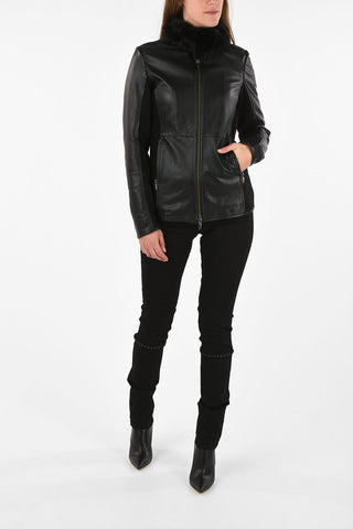 ARMANI JEANS Leather Jacket with Wool Insert