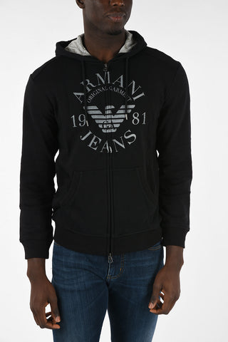 ARMANI JEANS Logo-Print Sweatshirt with Zip Closure