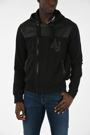 ARMANI JEANS Faux Leather Insert Regular Fit Sweatshirt