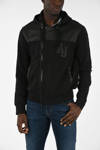ARMANI JEANS Faux Leather Insert Regular Fit Sweatshirt