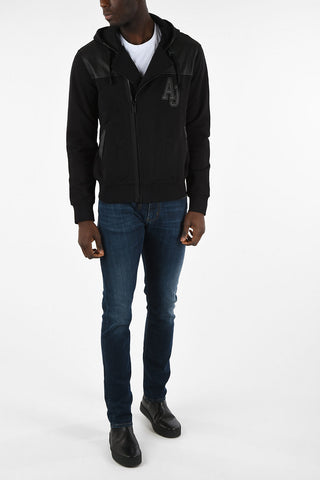 ARMANI JEANS Faux Leather Insert Regular Fit Sweatshirt