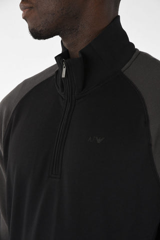 ARMANI JEANS Two-Tone Half Zip Mock-Neck Sweatshirt