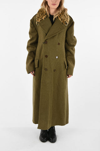 Double Breasted Coat with Faux Fur Trimming