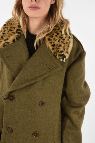 Double Breasted Coat with Faux Fur Trimming