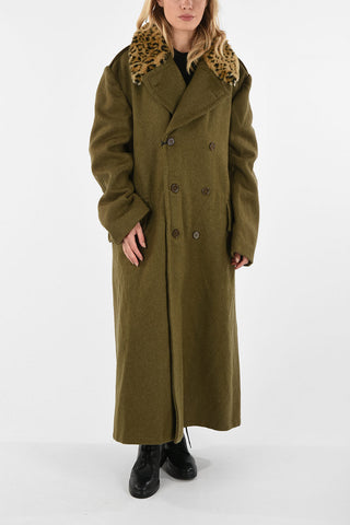Double Breasted Coat with Faux Fur Trimming