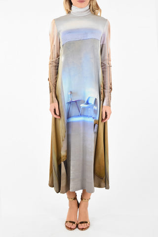 Silk and Wool Printed Turtle Neck Dress