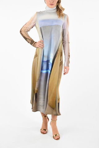 Silk and Wool Printed Turtle Neck Dress