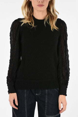 Crewneck Sweater with crêpe Sleeves