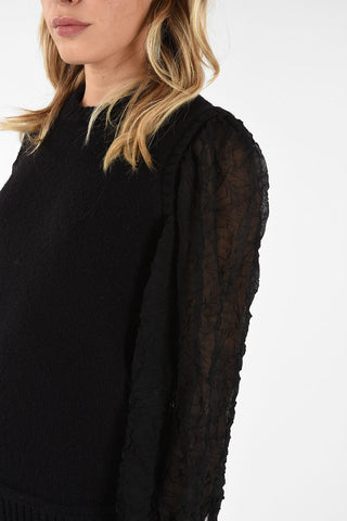 Crewneck Sweater with crêpe Sleeves