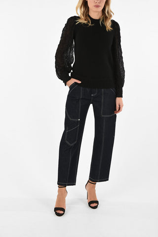 Crewneck Sweater with crêpe Sleeves