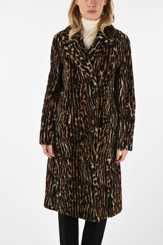 Animal Printed Double Breasted Shearling Jacket