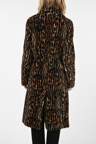 Animal Printed Double Breasted Shearling Jacket