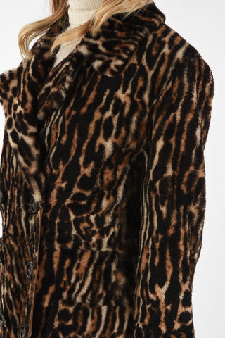 Animal Printed Double Breasted Shearling Jacket