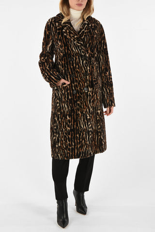Animal Printed Double Breasted Shearling Jacket