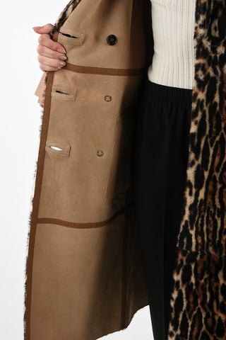 Animal Printed Double Breasted Shearling Jacket