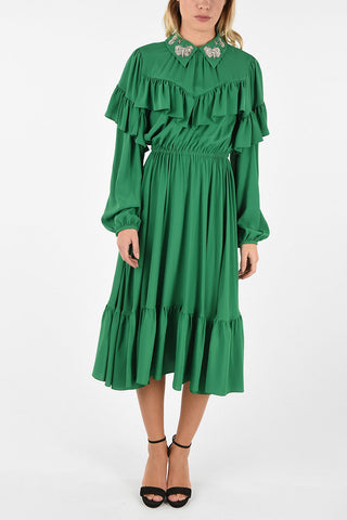 Vestito Maniche Lunghe Midi Con Applicazioni Gioiello 