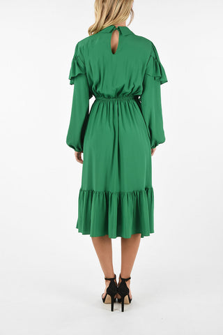 Vestito Maniche Lunghe Midi Con Applicazioni Gioiello 