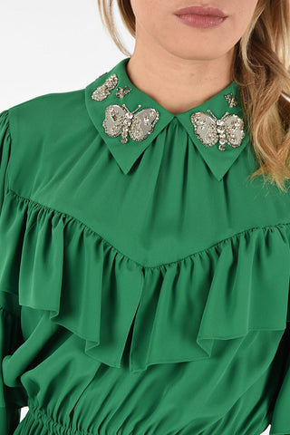 Vestito Maniche Lunghe Midi Con Applicazioni Gioiello 