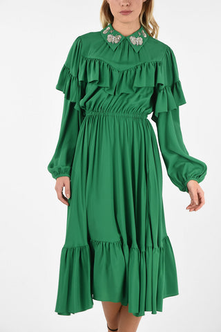 Vestito Maniche Lunghe Midi Con Applicazioni Gioiello 