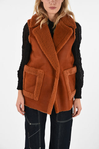 1-Button Sleeveless Shearling Jacket