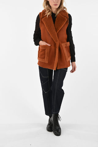 1-Button Sleeveless Shearling Jacket