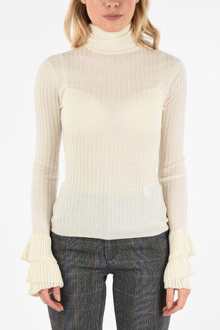 Ribbed Turtleneck Sweater with frill cuff