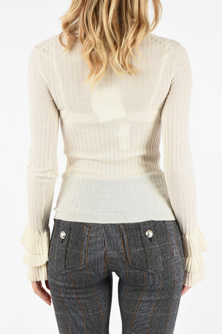 Ribbed Turtleneck Sweater with frill cuff