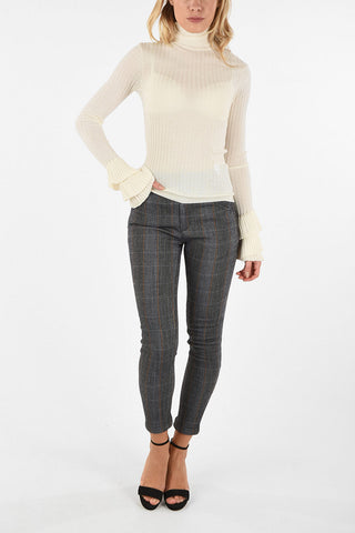 Ribbed Turtleneck Sweater with frill cuff