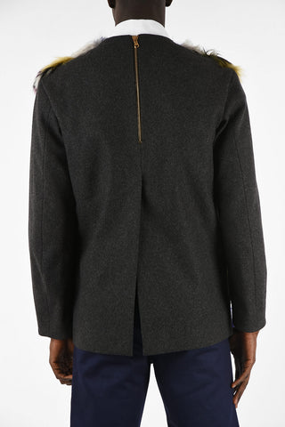 Virgin Wool Crew Neck Sweater with Alpaca Fur Application