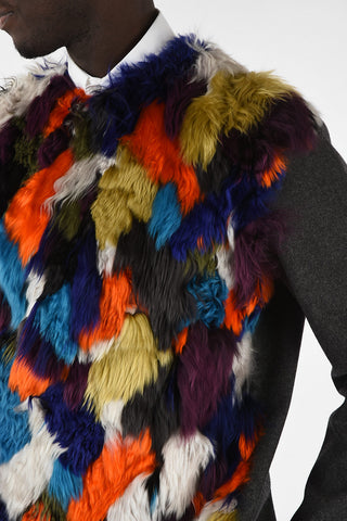 Virgin Wool Crew Neck Sweater with Alpaca Fur Application