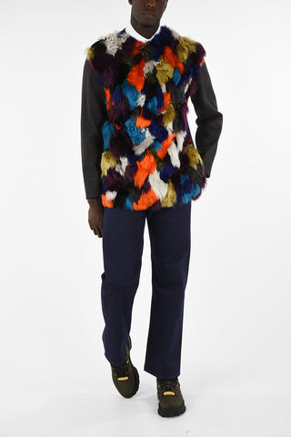 Virgin Wool Crew Neck Sweater with Alpaca Fur Application