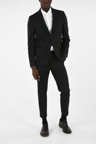 Virgin Wool Pencil Striped Blazer with Notch Lapel