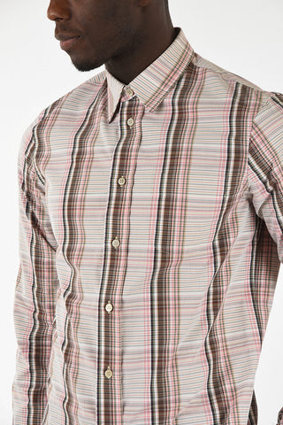 Tartan Printed Cotton Shirt with Spread Collar