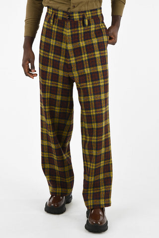 Virgin Wool Tartan Printed Pants with Belt Loops