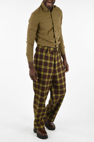 Virgin Wool Tartan Printed Pants with Belt Loops