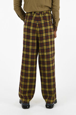Virgin Wool Tartan Printed Pants with Belt Loops