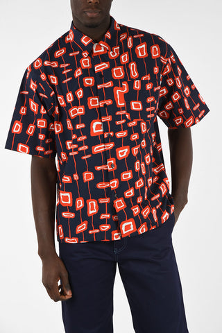 Printed Cotton Short Sleeve Shirt with Spread Collar