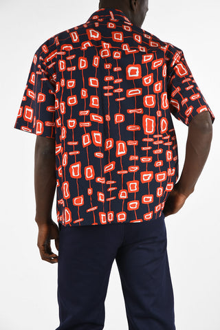 Printed Cotton Short Sleeve Shirt with Spread Collar