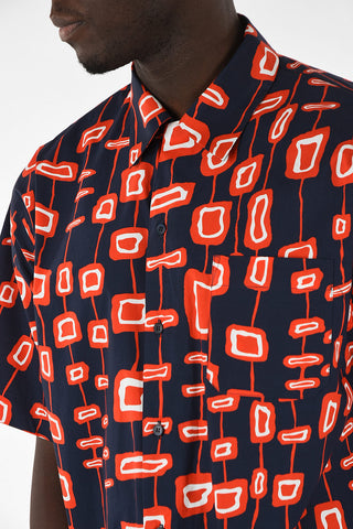 Printed Cotton Short Sleeve Shirt with Spread Collar