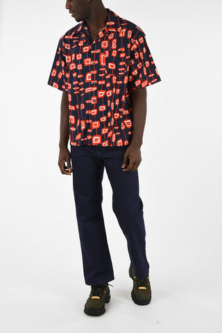 Printed Cotton Short Sleeve Shirt with Spread Collar