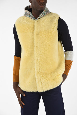 Shearling Sleeveless Hoodied Jacket with Hidden Closure 