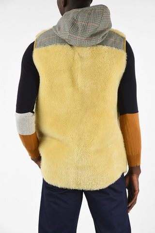 Shearling Sleeveless Hoodied Jacket with Hidden Closure 