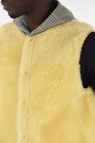 Shearling Sleeveless Hoodied Jacket with Hidden Closure 