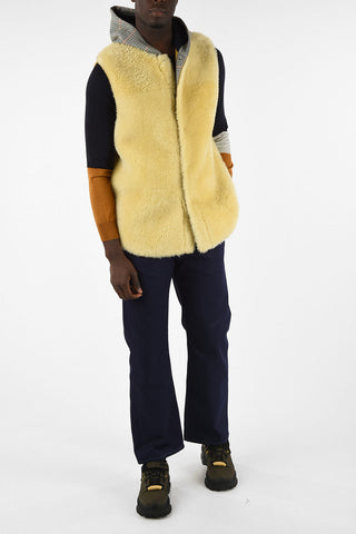 Shearling Sleeveless Hoodied Jacket with Hidden Closure 