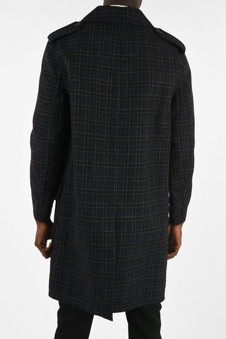 Virgin Wool Checked Double Breasted Coat with Patch Pockets