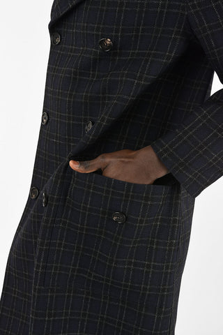 Virgin Wool Checked Double Breasted Coat with Patch Pockets