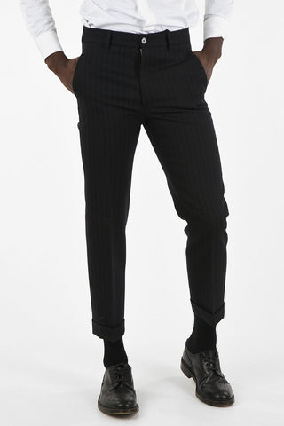 Virgin Wool Pencil Striped Pants with Jetted Pockets 