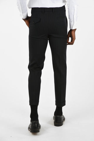 Virgin Wool Pencil Striped Pants with Jetted Pockets 